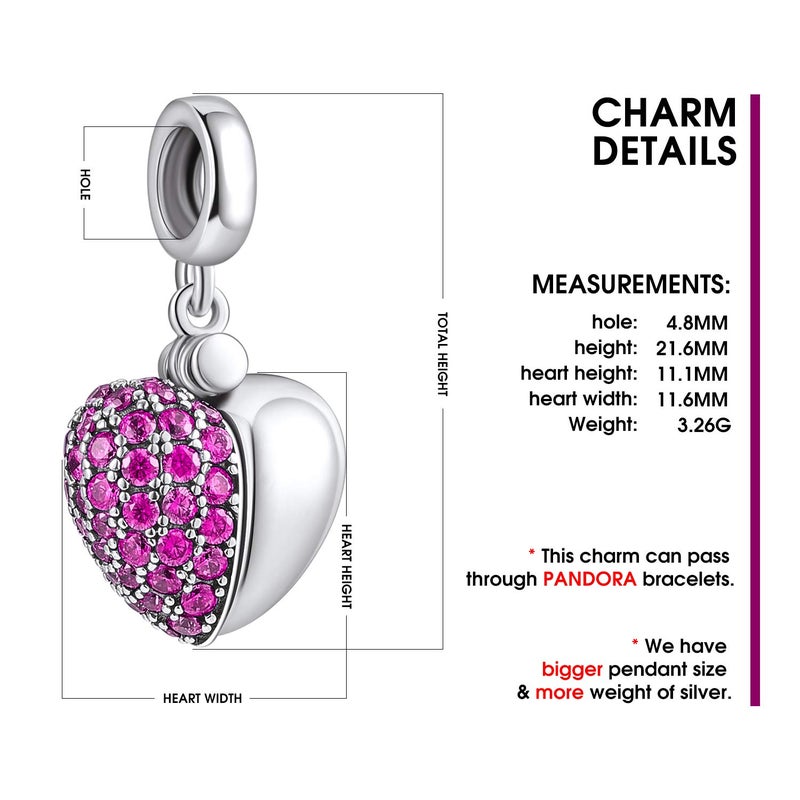 NINGAN â€œI Love Youâ€ Purple Love Heart Dange Charm 925 Sterling Silver Pendant Beads fit Bracelets & Necklaces, Birthday Gift for Women - Image 3